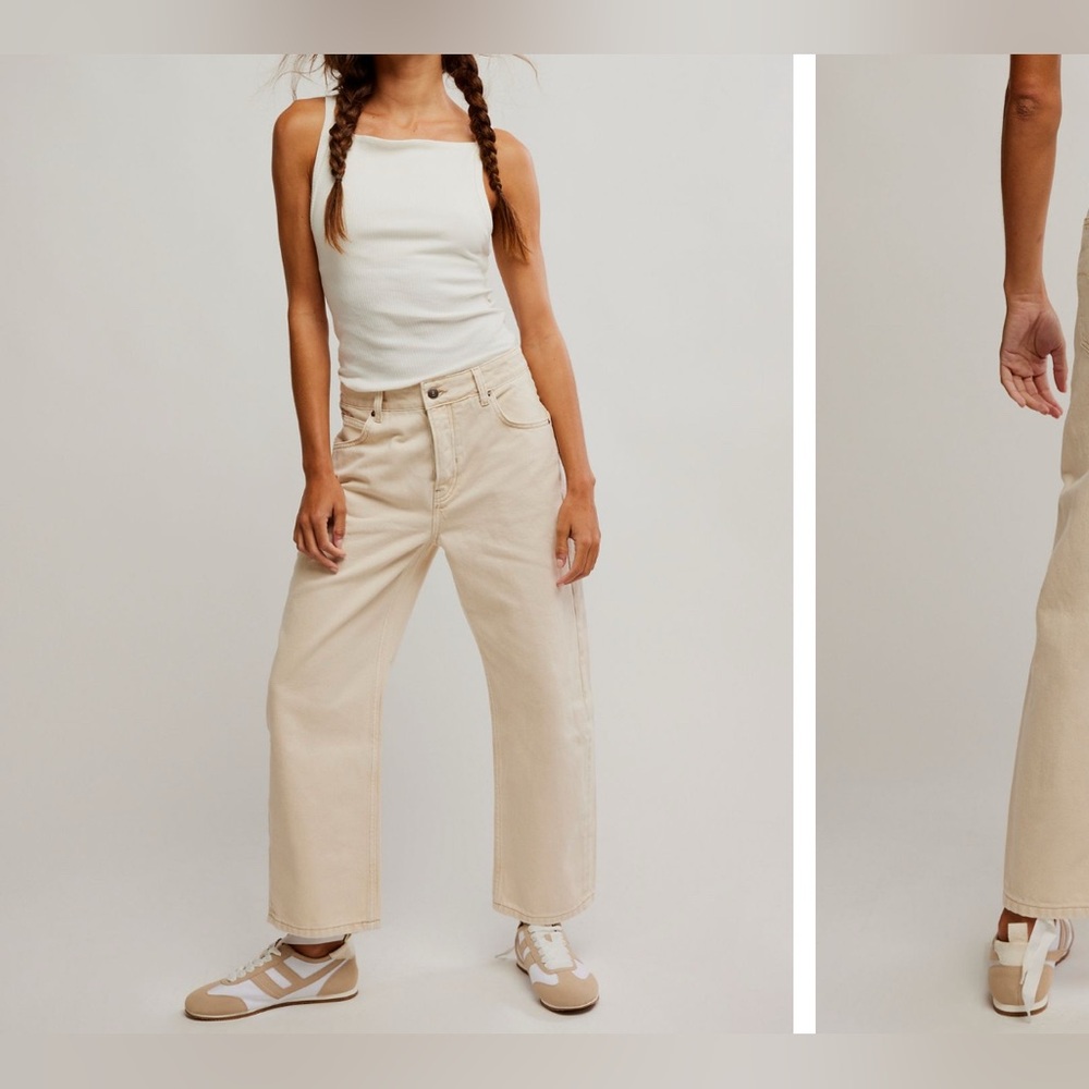 NWOT Free People We The Free Deep Trance Dropped Boyfriend Jeans casual khaki 25 - Picture 3 of 12